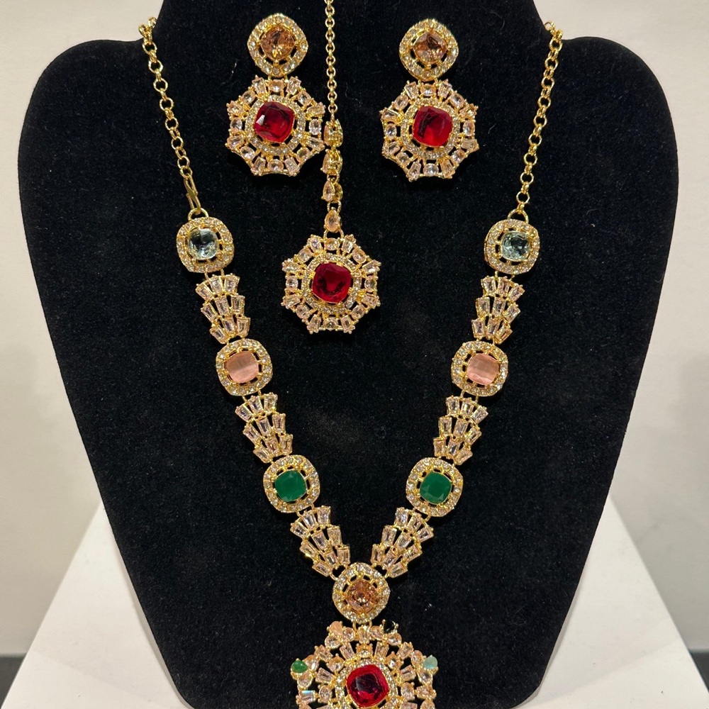 & Other Stories Gold Necklace with Red and Green Accents